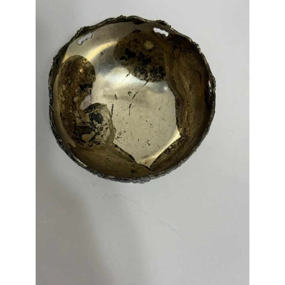 VTG Raimond Silverplate Ornate Footed Bowl Vintage‎ Tarnished Patina Pierced Rim